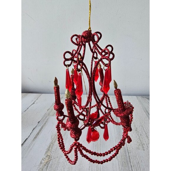 Katherine's collection red glitter chandelier beaded ornament mini as is - Picture 4 of 7